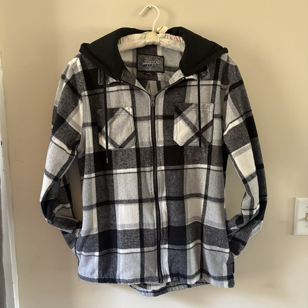 Brooklyn Cloth Plaid Flannel Black And White Men's Large Spring Jacket Skater